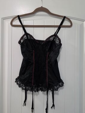 Vintage 90s Black & Red Lace Bustier with Garter Straps